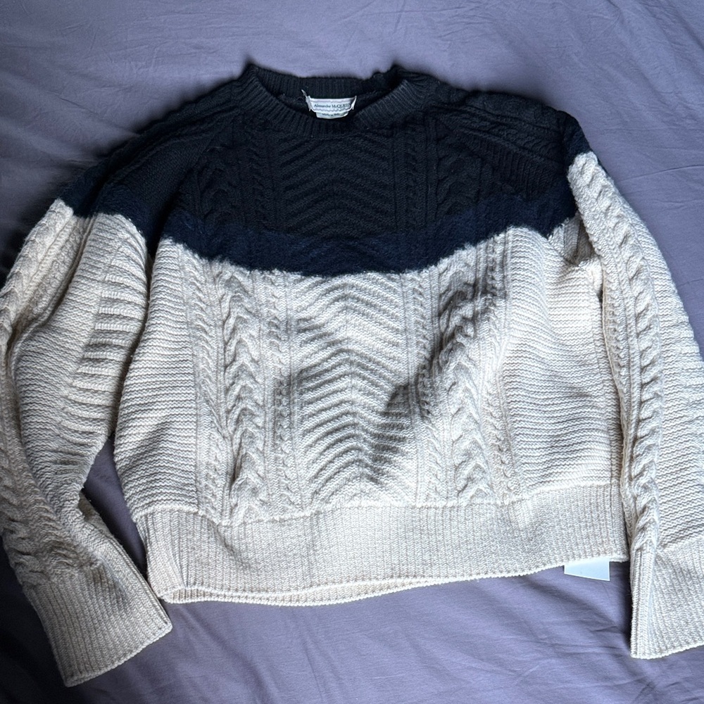 Alexander McQueen Black and Cream Cable Knit Sweater
